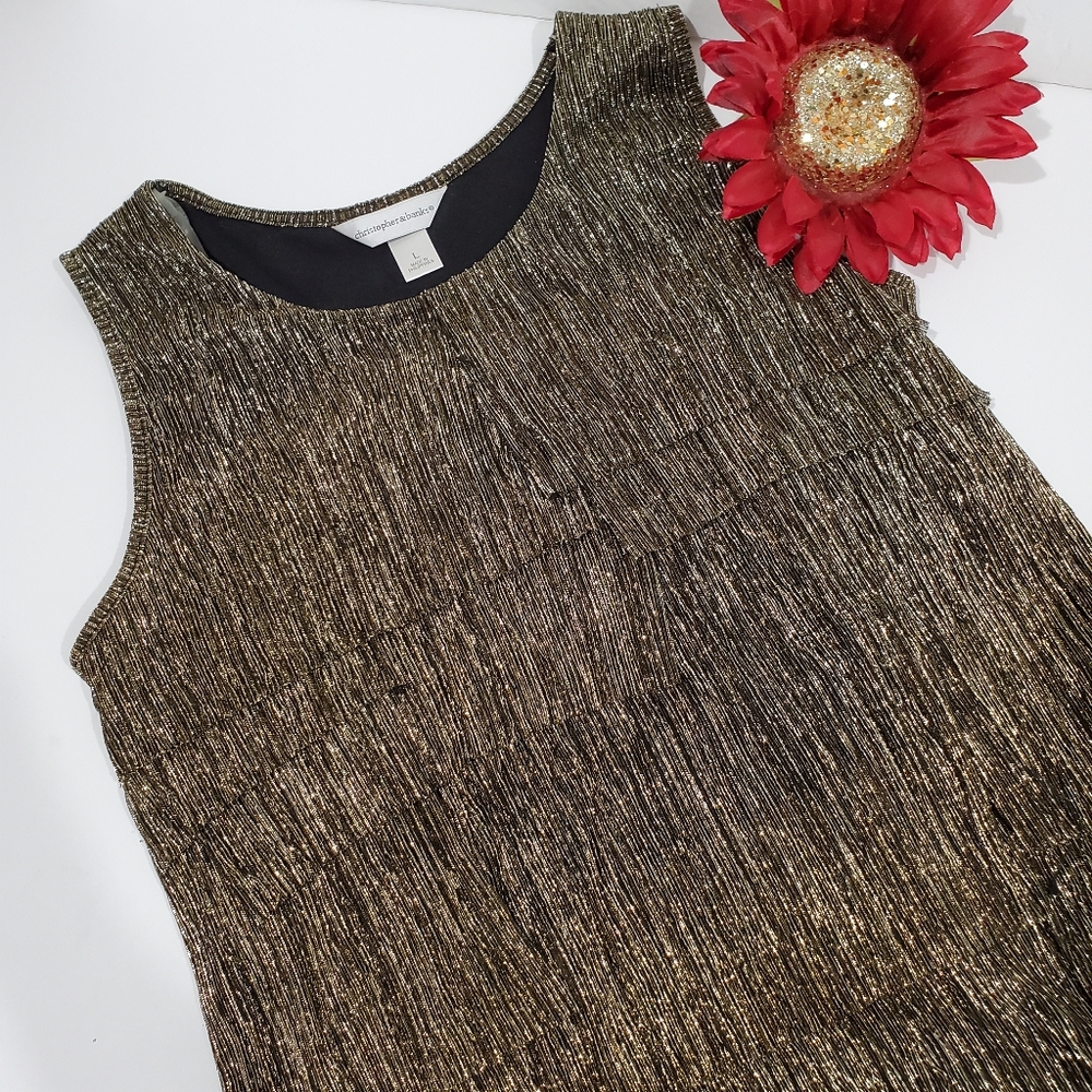 Christopher & Banks Black Gold Metallic Sleeveless Tiered Tank Top Blouse Size L